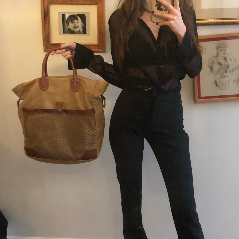 Saks Italian brown netted vintage birkin beach bag